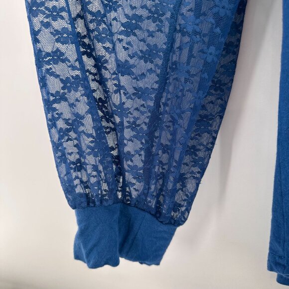 Allegra K Plus Size 4X Blue Long Sleeve Lace Panel V-Neck Tunic Top Button Boho - Picture 5 of 11